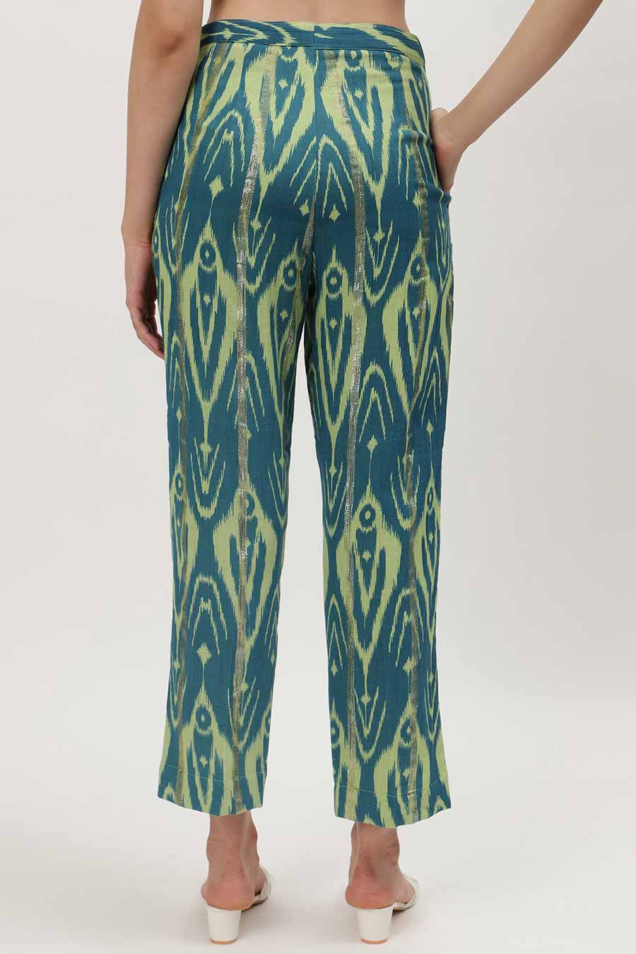 Blue Lurex Ikat Print Shirt & Pant Co-Ord Set