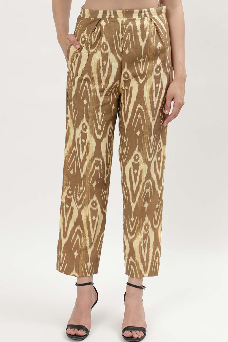 Brown Lurex Ikat Printed Blazer Shirt & Pant Co-Ord Set