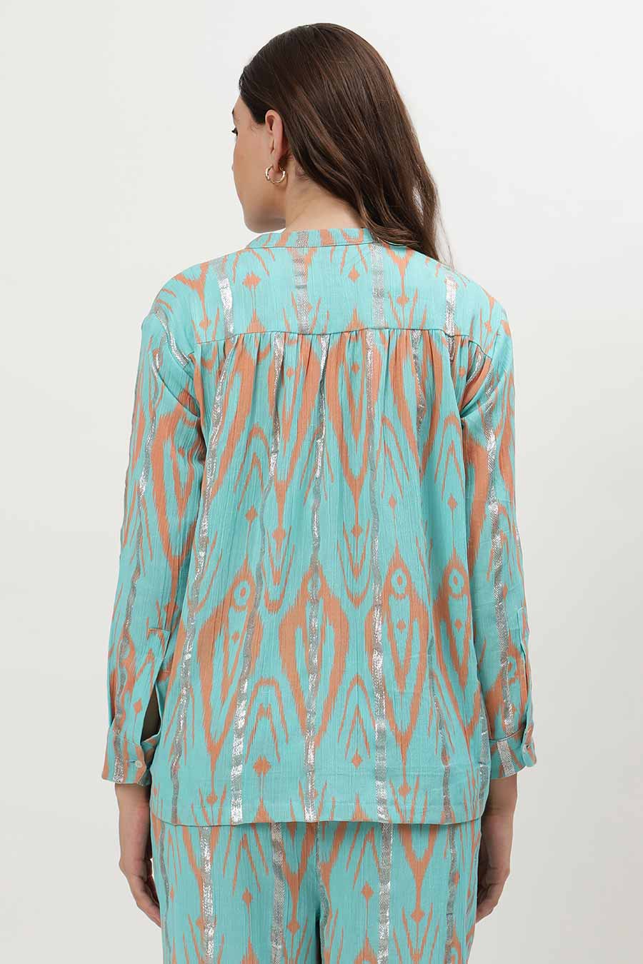 Blue Lurex Ikat Print Co-Ord Set