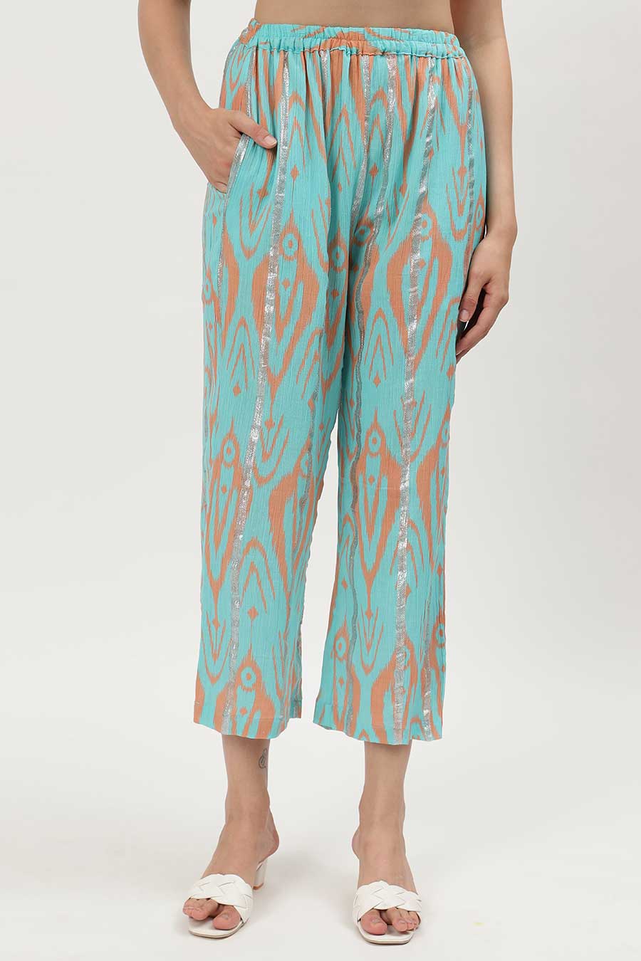 Blue Lurex Ikat Print Co-Ord Set