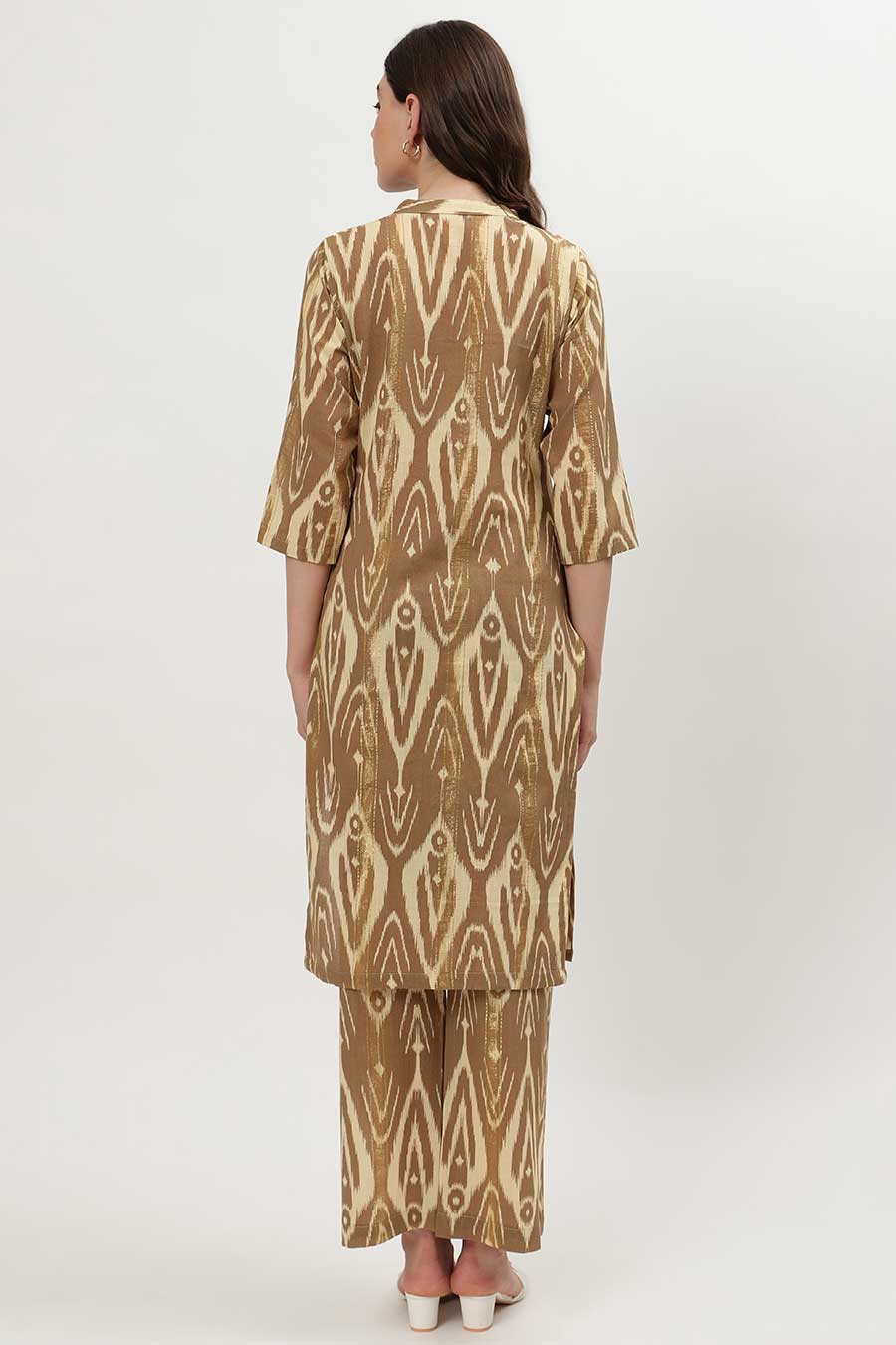Brown Lurex Ikat Printed Kurta & Pant Set