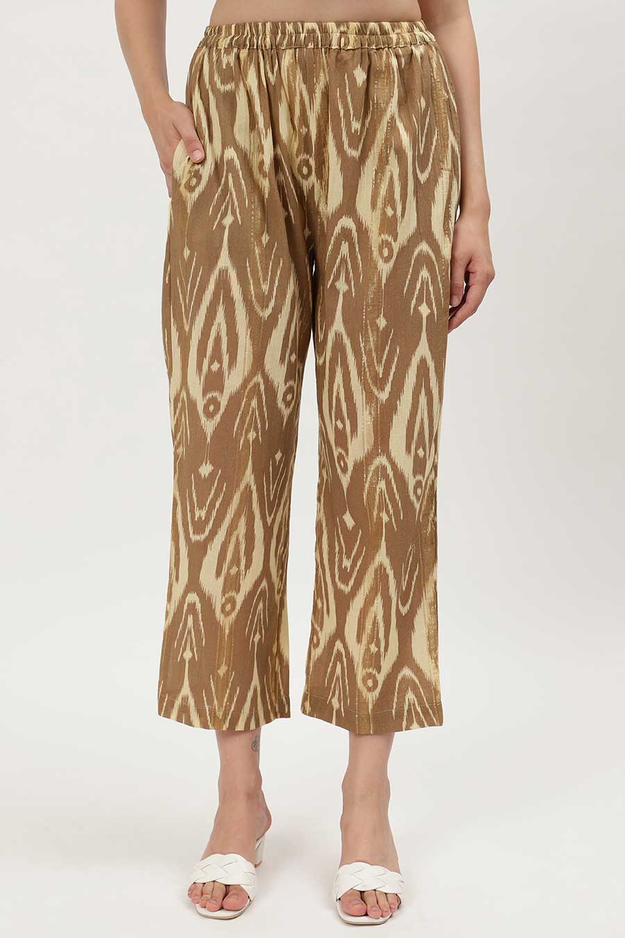 Brown Lurex Ikat Printed Kurta & Pant Set