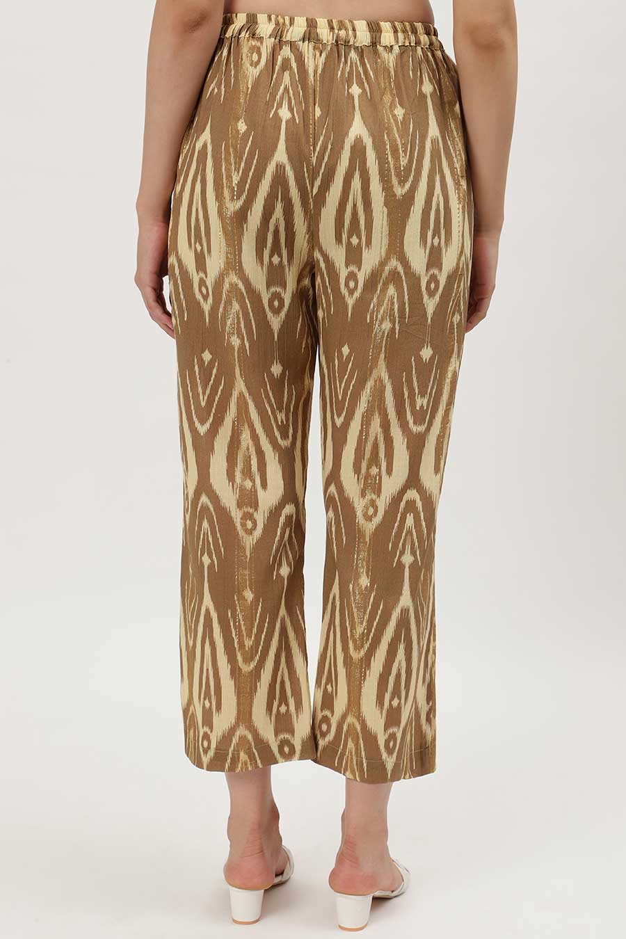 Brown Lurex Ikat Printed Kurta & Pant Set