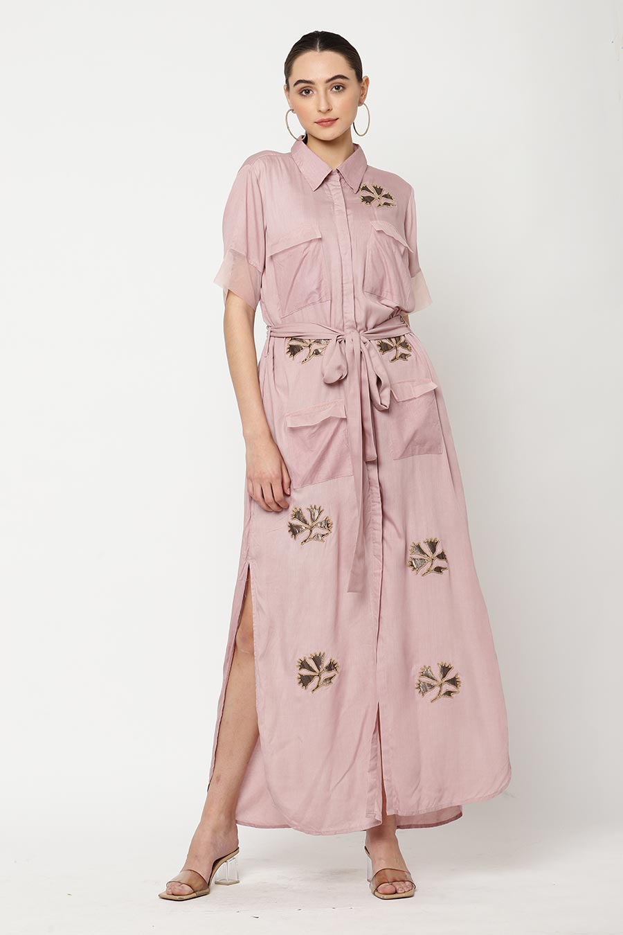 Pink Embroidered Long Dress