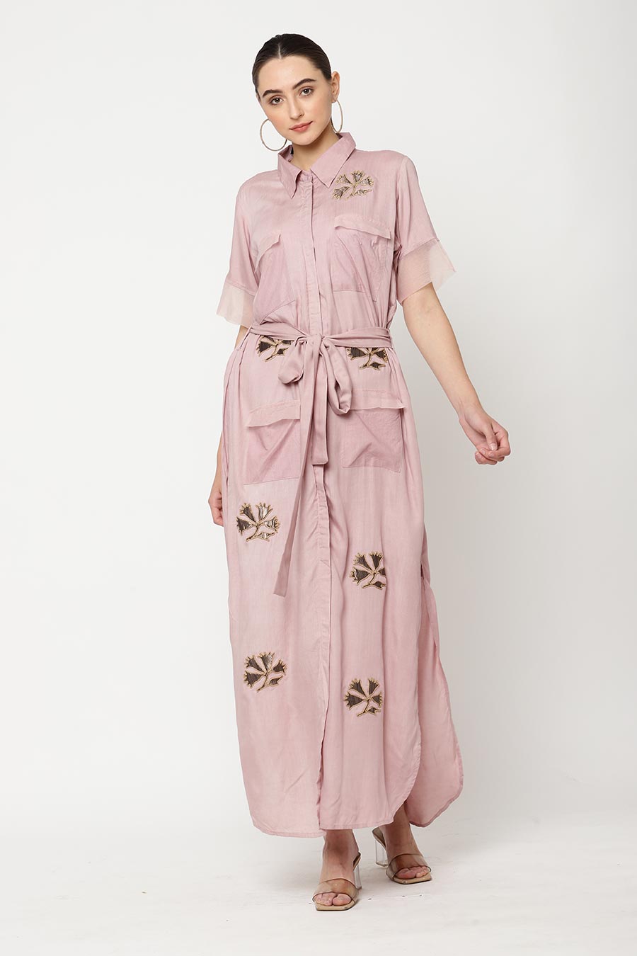 Pink Embroidered Long Dress