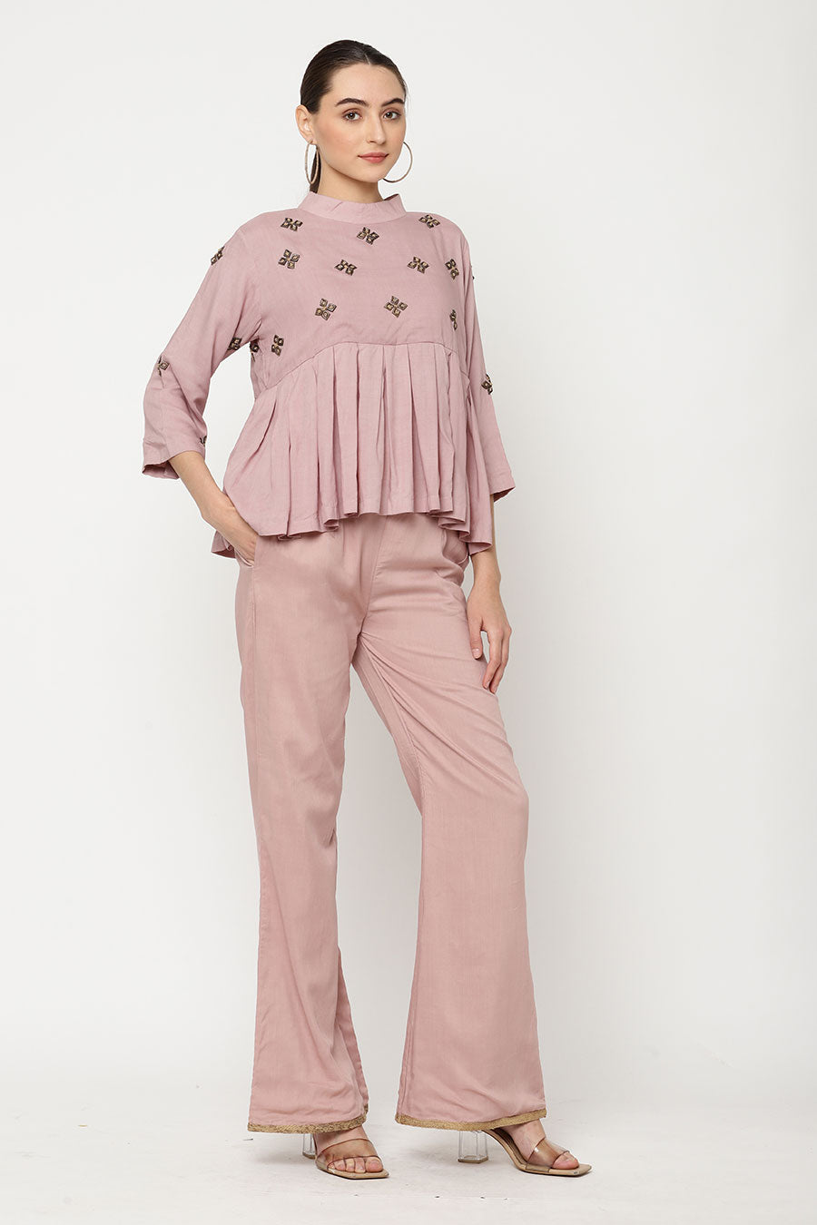 Pink Embroidered Peplum Top