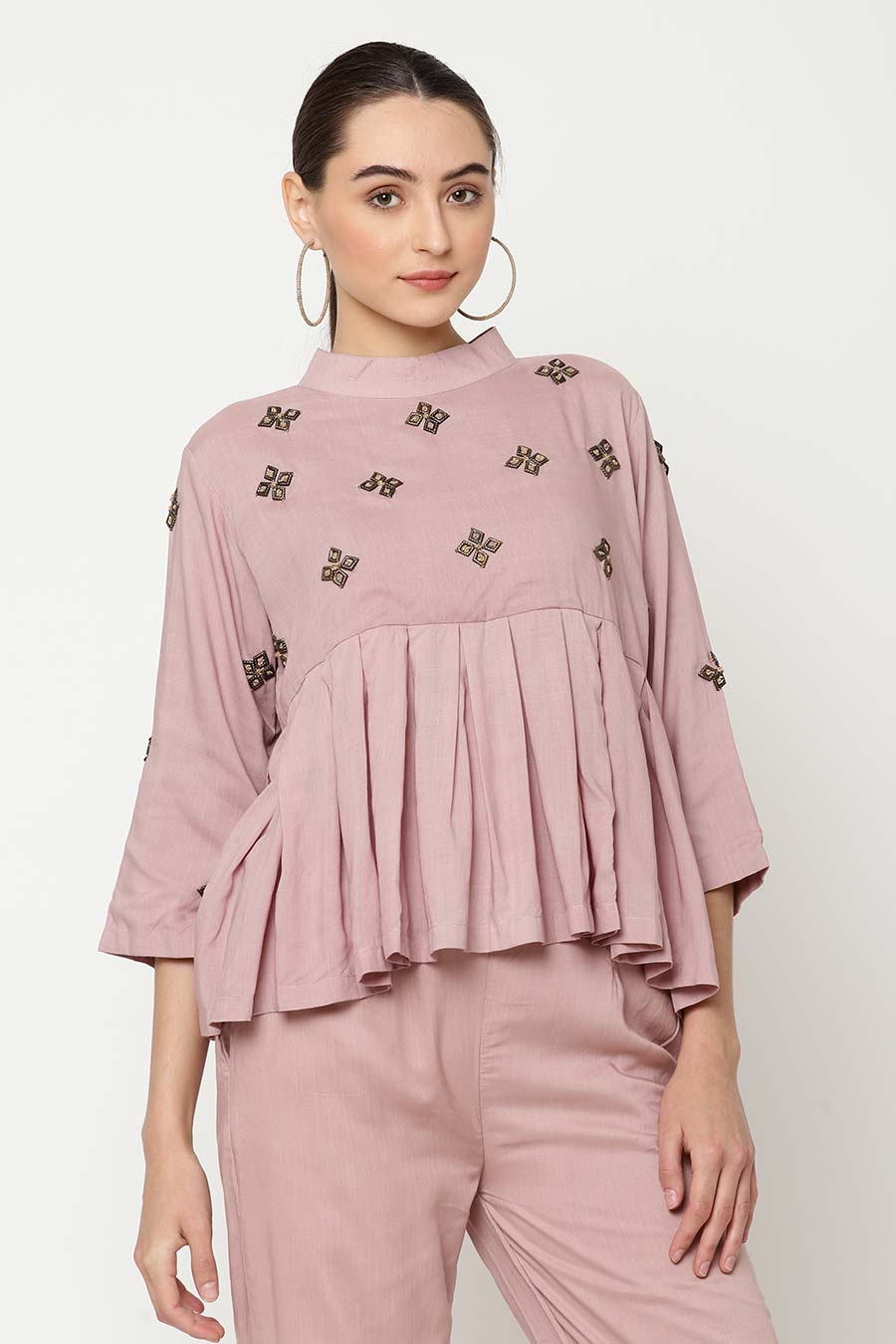 Pink Embroidered Peplum Top