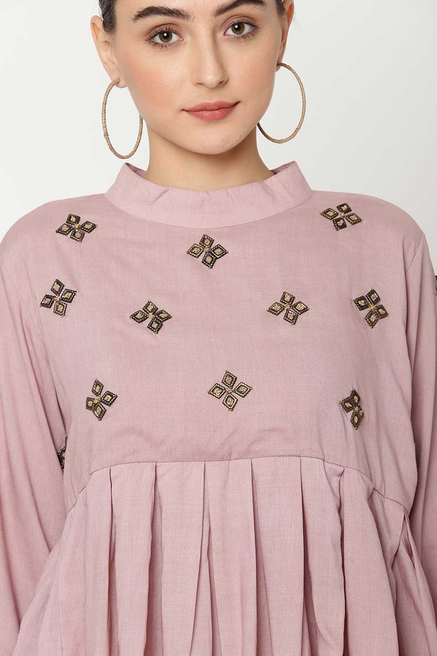 Pink Embroidered Peplum Top