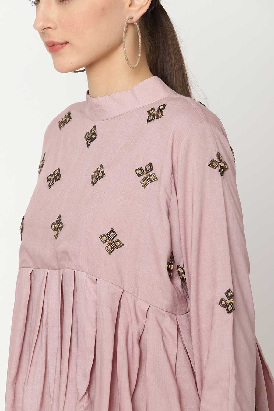 Pink Embroidered Peplum Top