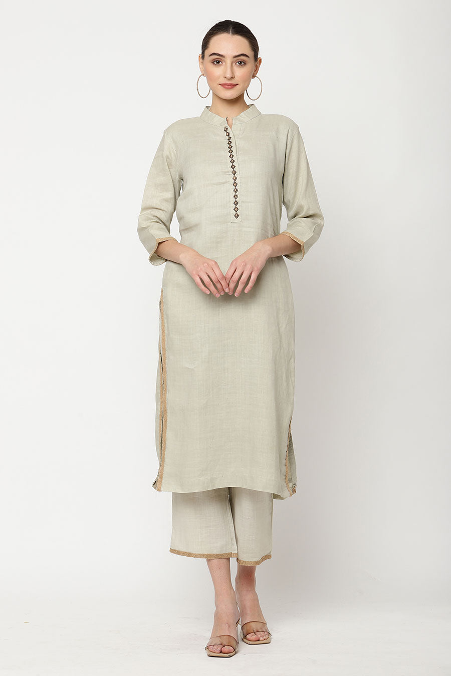 Grey Embellished Kurta Set