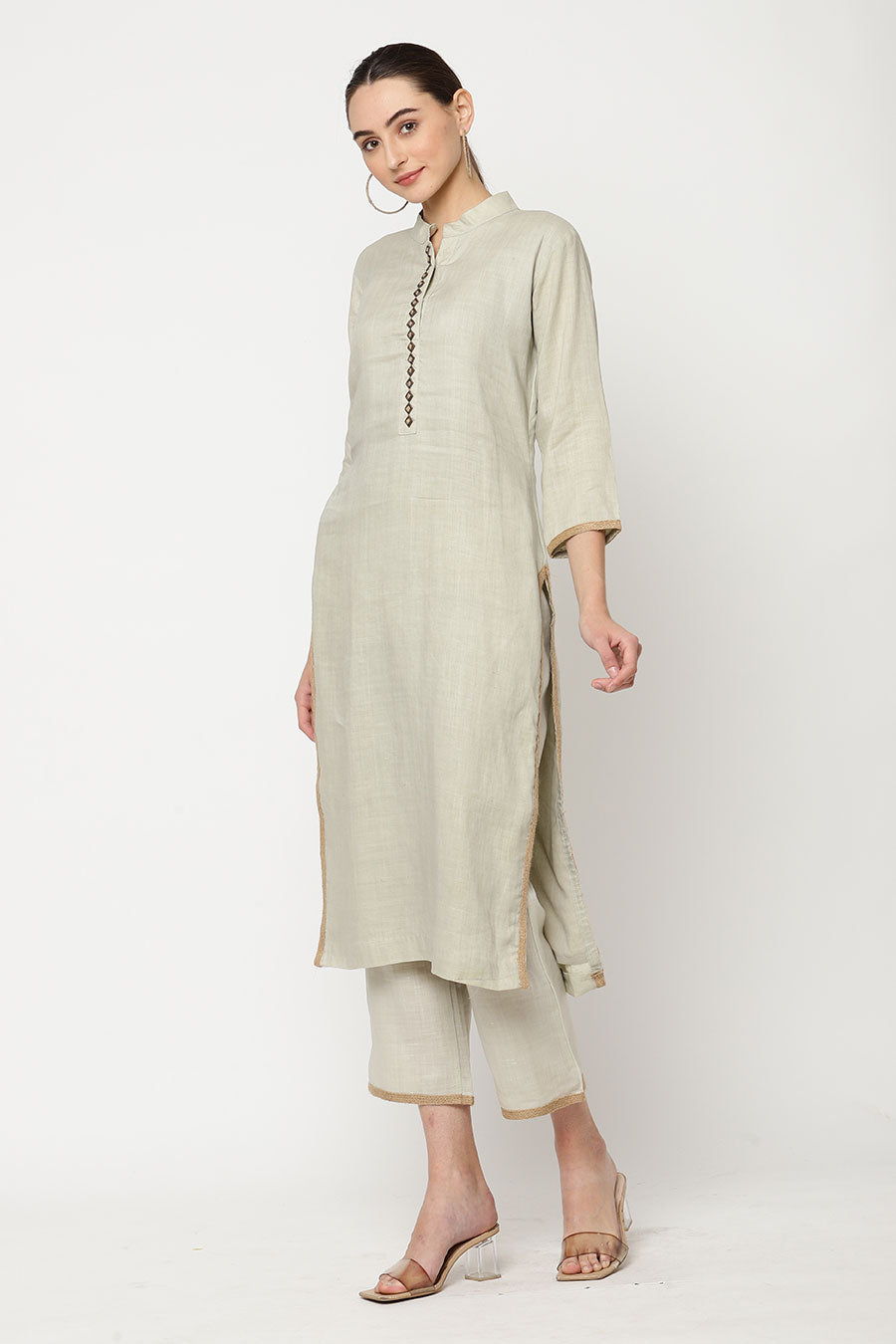 Grey Embellished Kurta Set