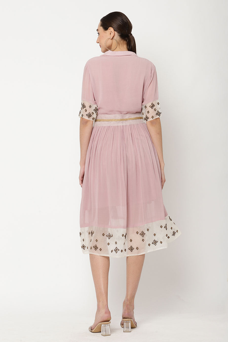 Pink Embroidered Gathered Dress