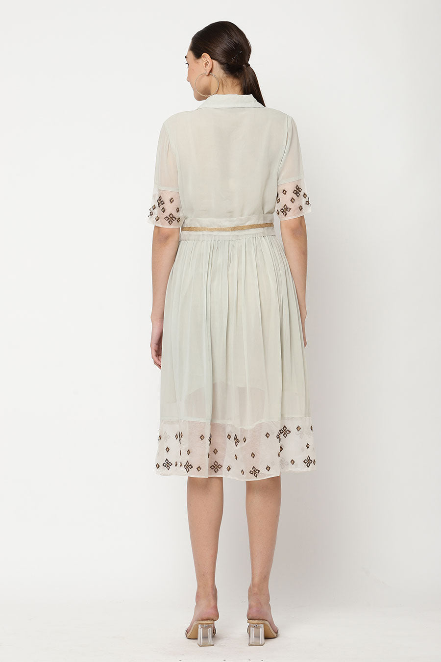 Grey Embroidered Gathered Dress
