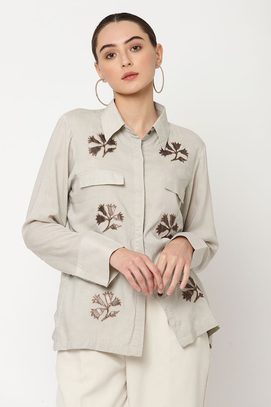 Grey Embroidered Shirt