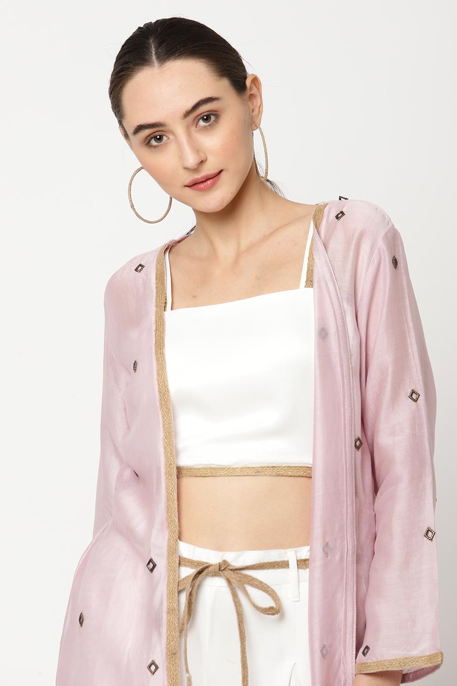 Pink Embroidered Shrug