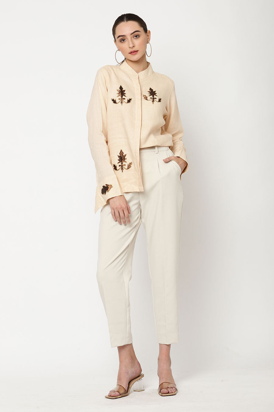 Beige Embroidered Shirt