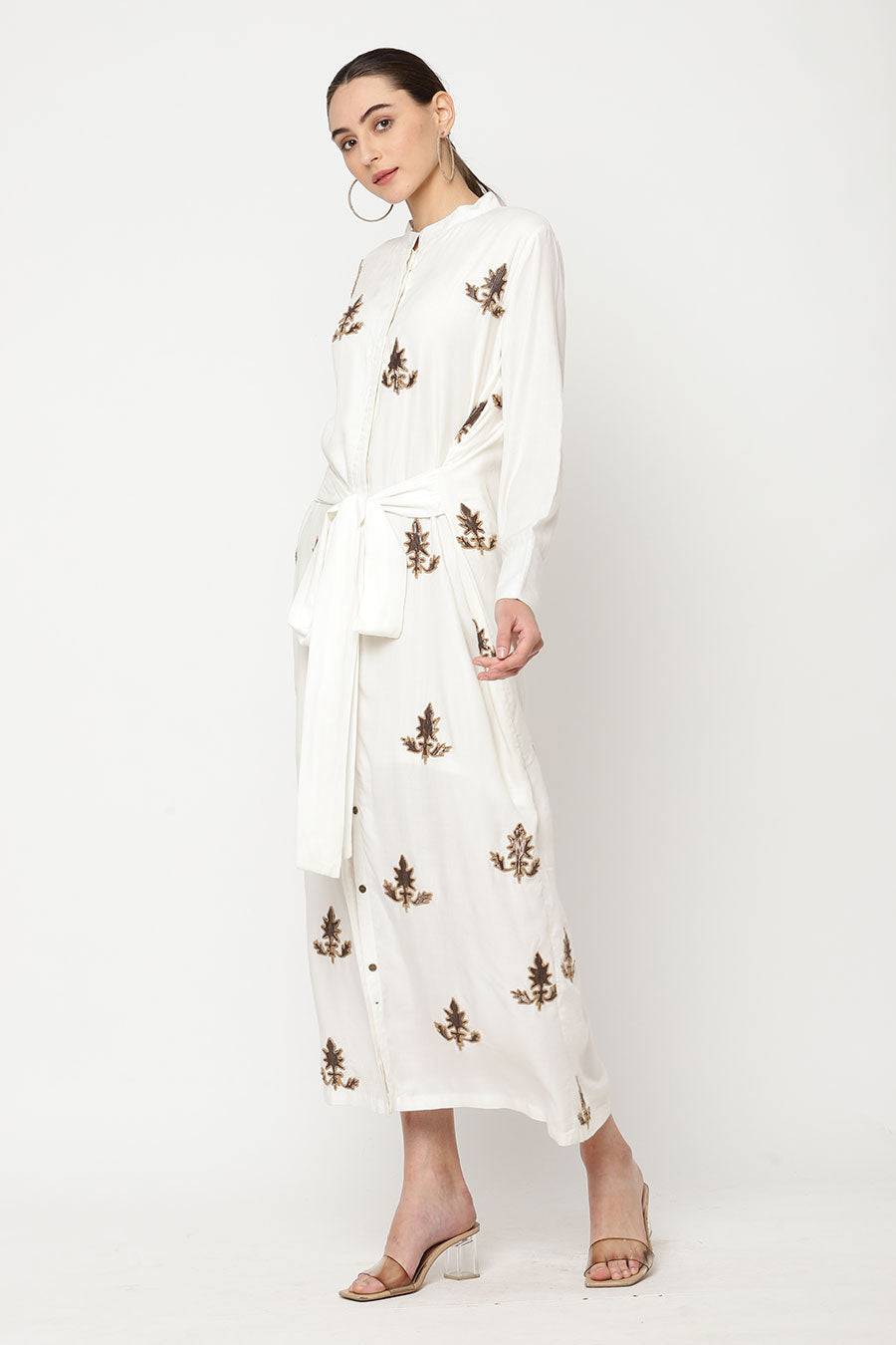 Ivory Embroidered Button-Down Dress