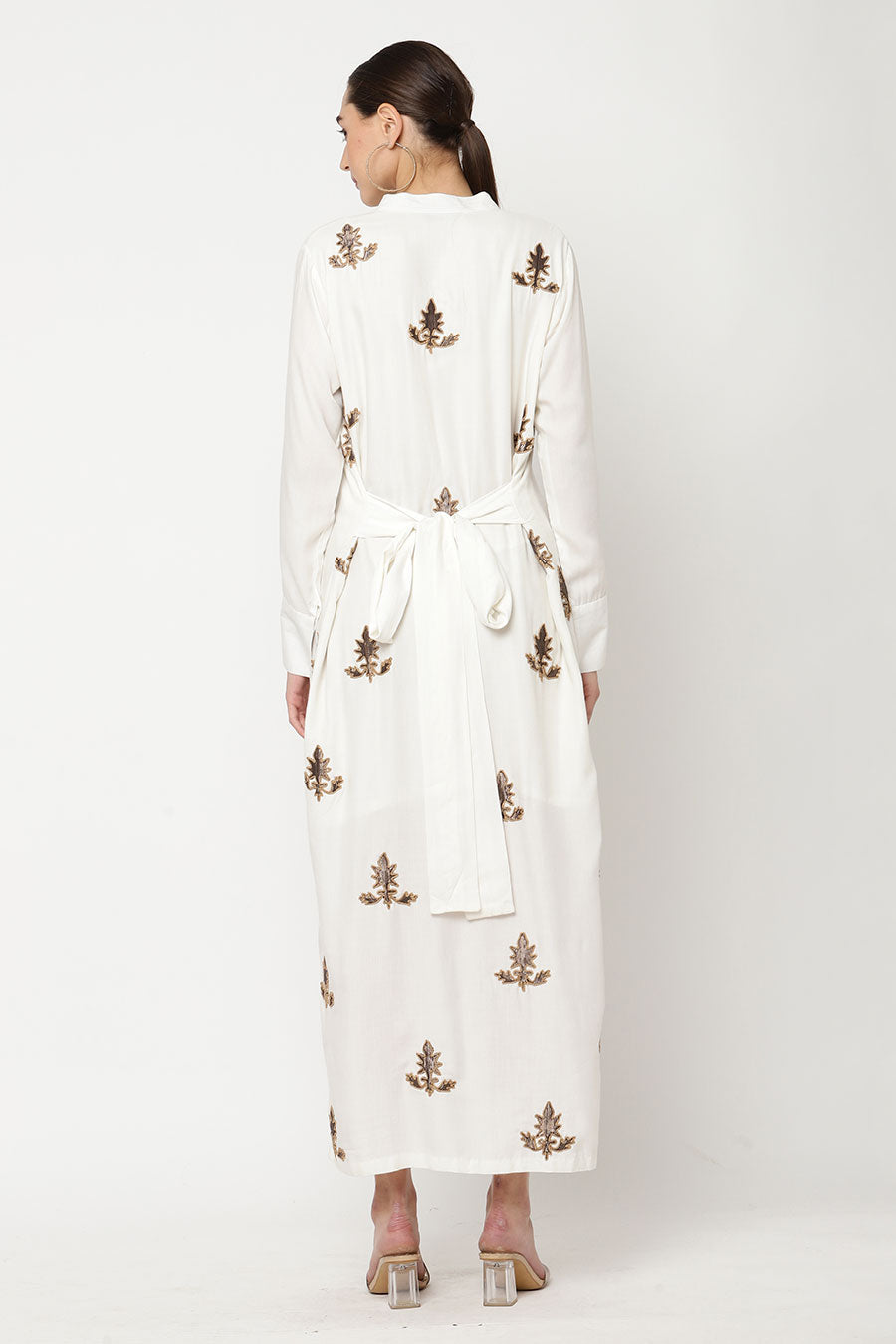 Ivory Embroidered Button-Down Dress