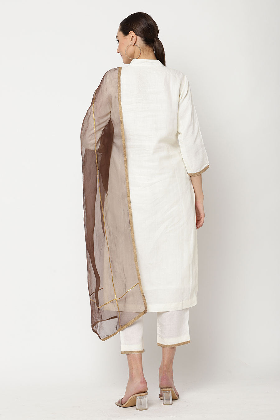 Ivory & Brown Embellished Kurta Set