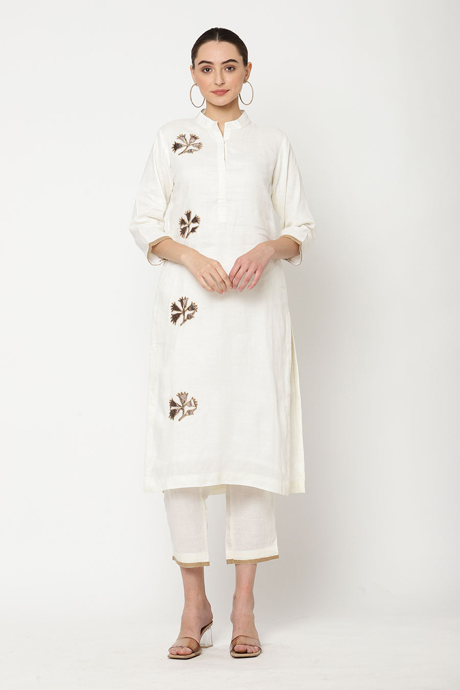 Ivory & Brown Embellished Kurta Set