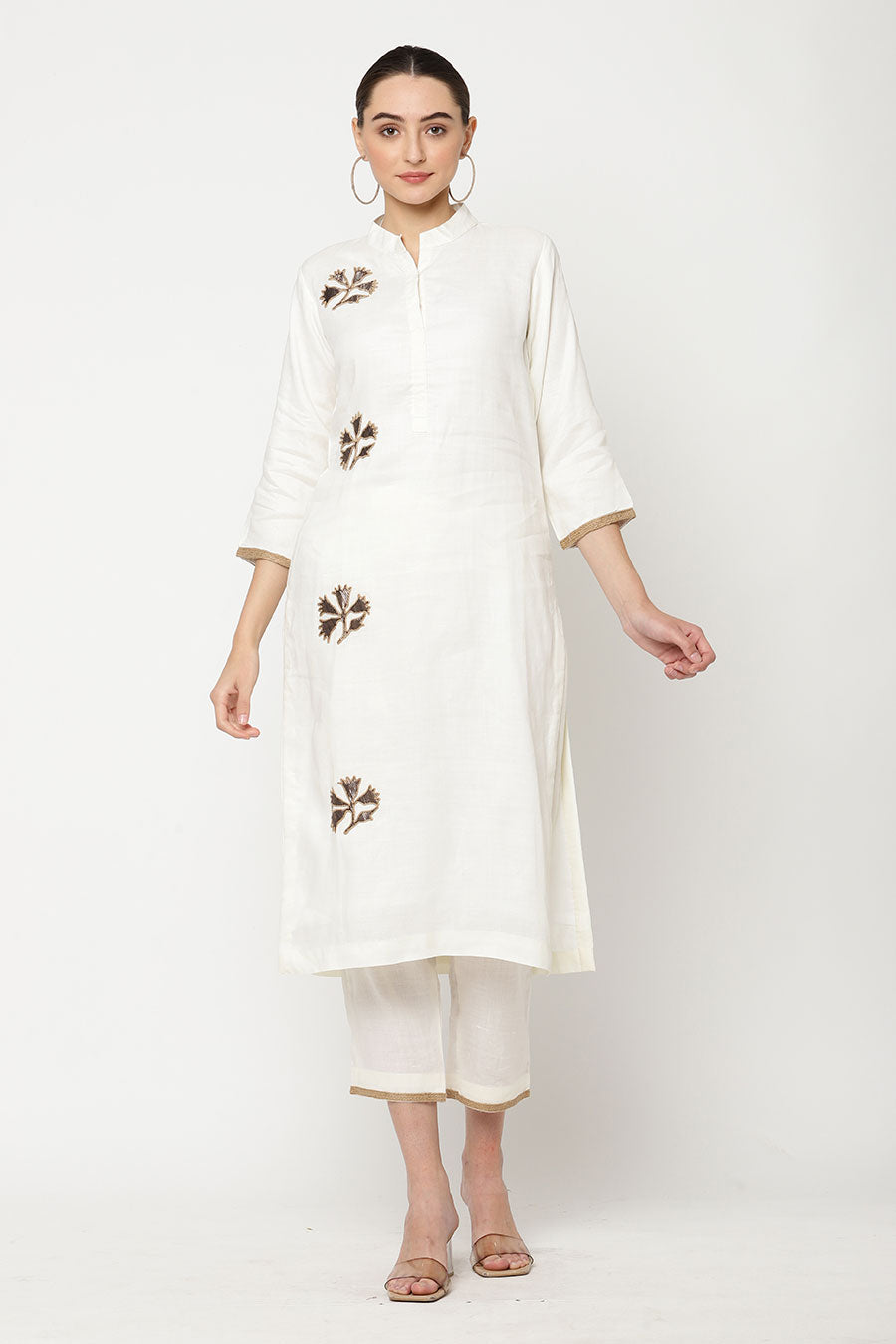 Ivory & Brown Embellished Kurta Set