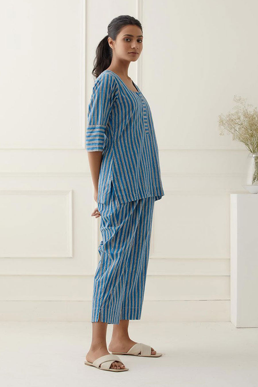 Blue Dylan Printed Short Kurta & Pant Co-Ord Set