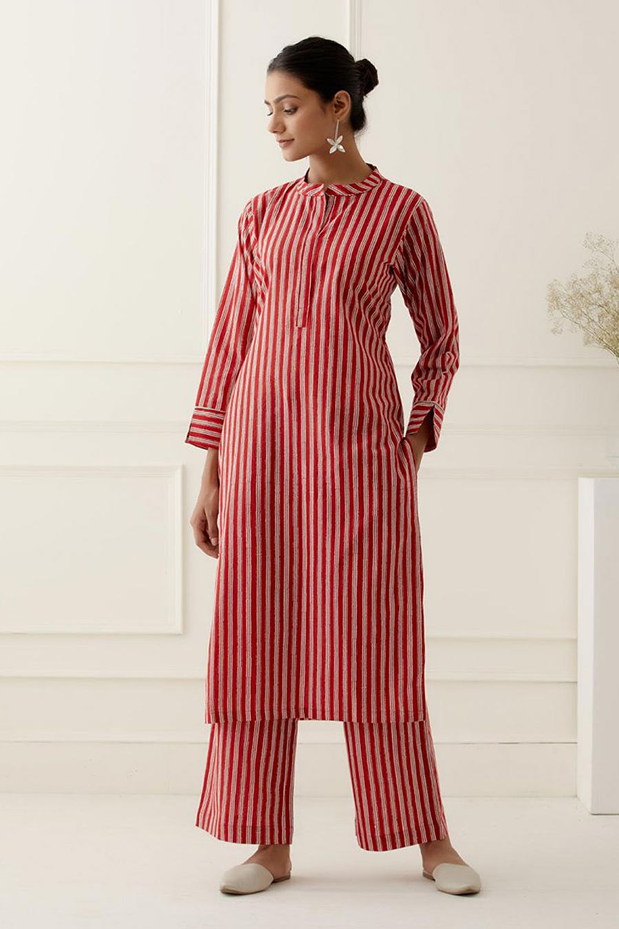 Red Dune Stripes Printed Kurta Set