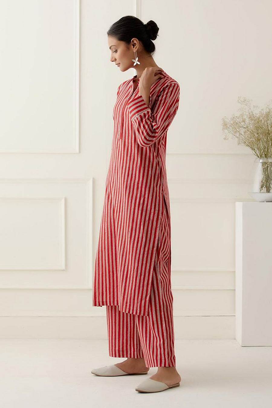 Red Dune Stripes Printed Kurta Set