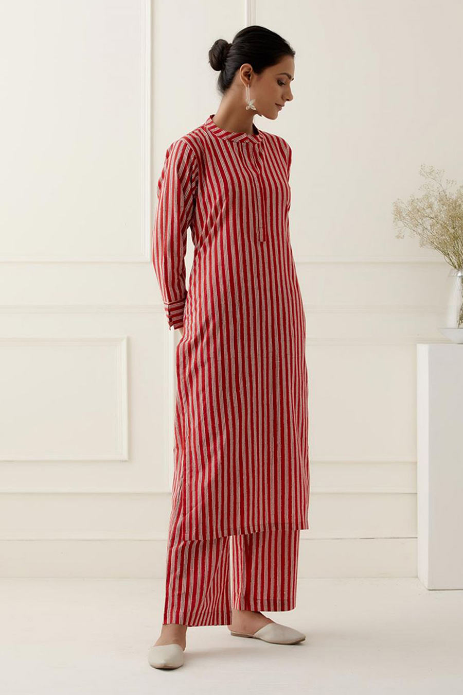 Red Dune Stripes Printed Kurta Set