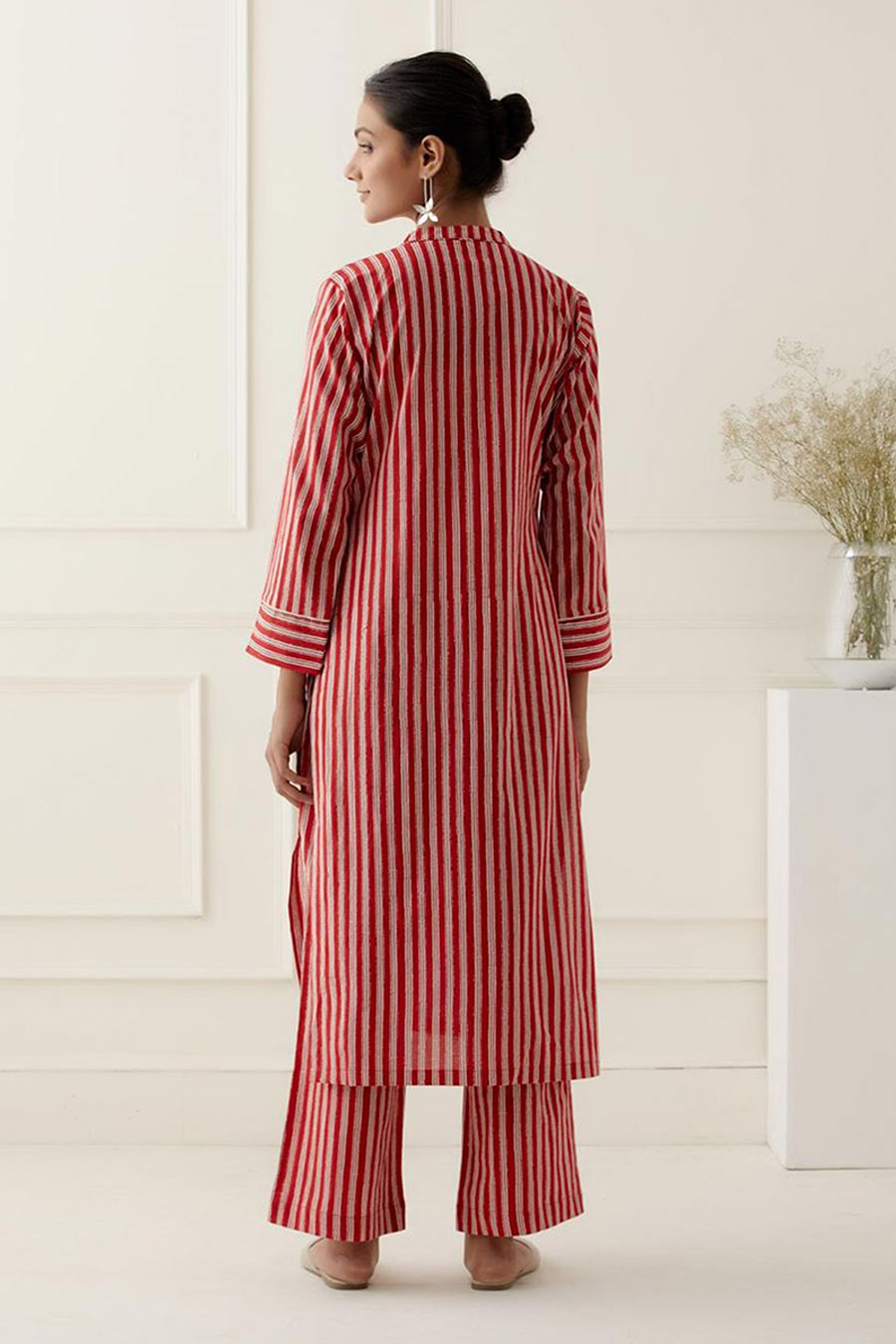 Red Dune Stripes Printed Kurta Set