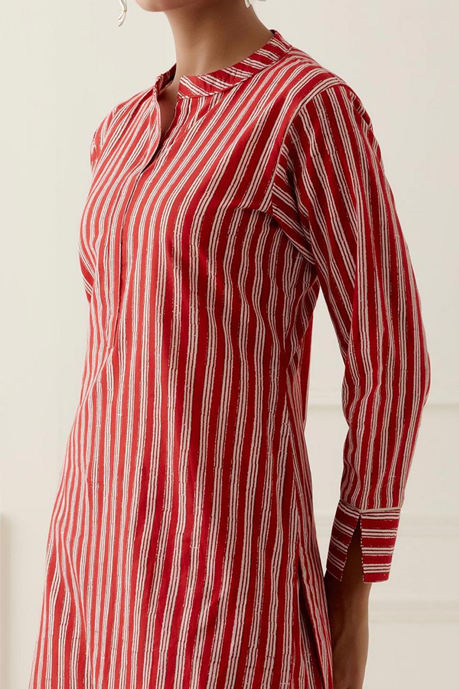 Red Dune Stripes Printed Kurta Set