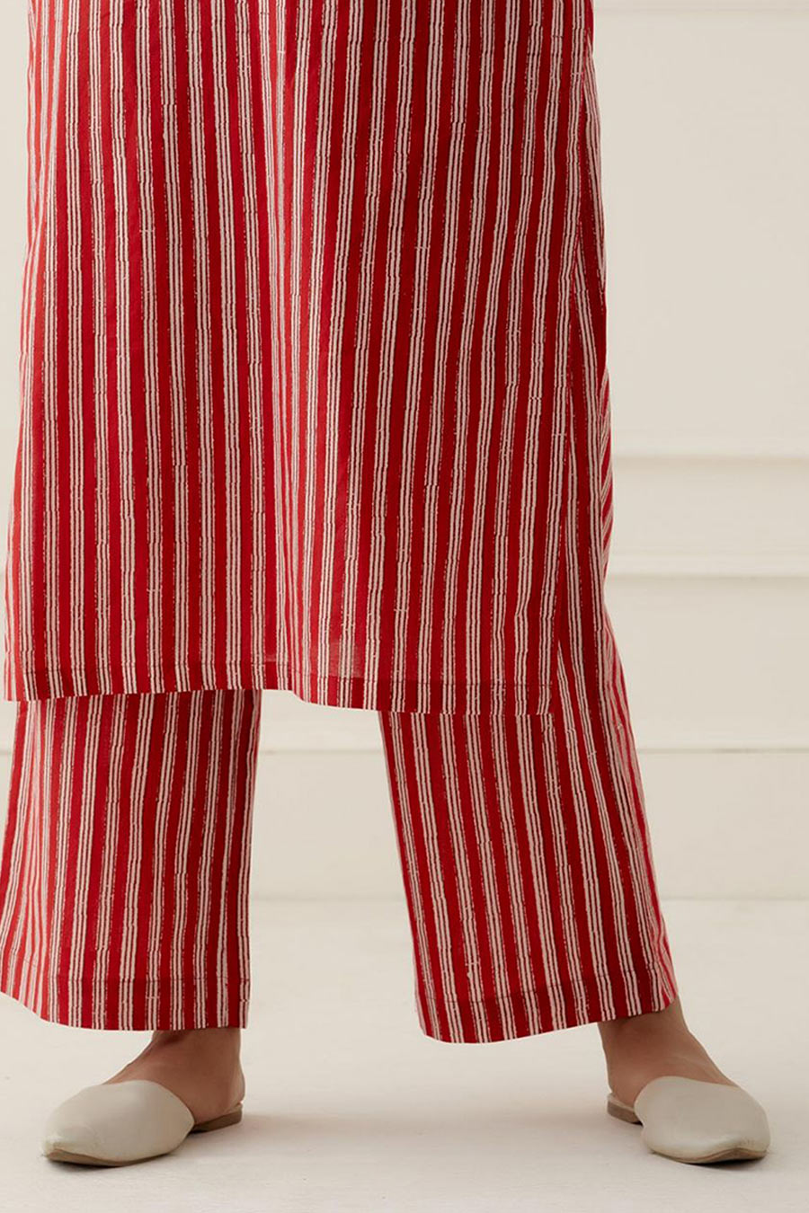 Red Dune Stripes Printed Kurta Set