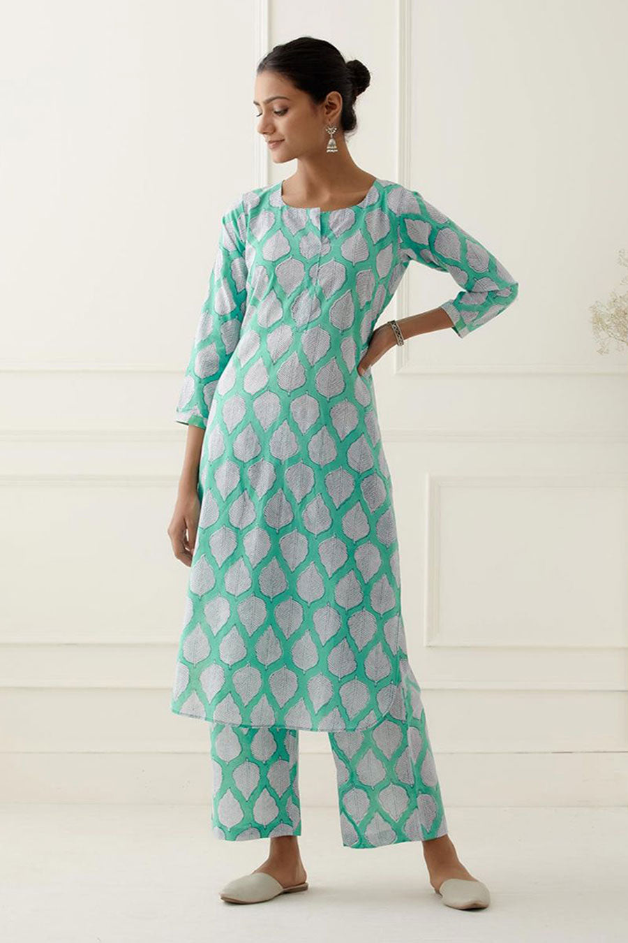 Coral Blue Printed Kurta Set