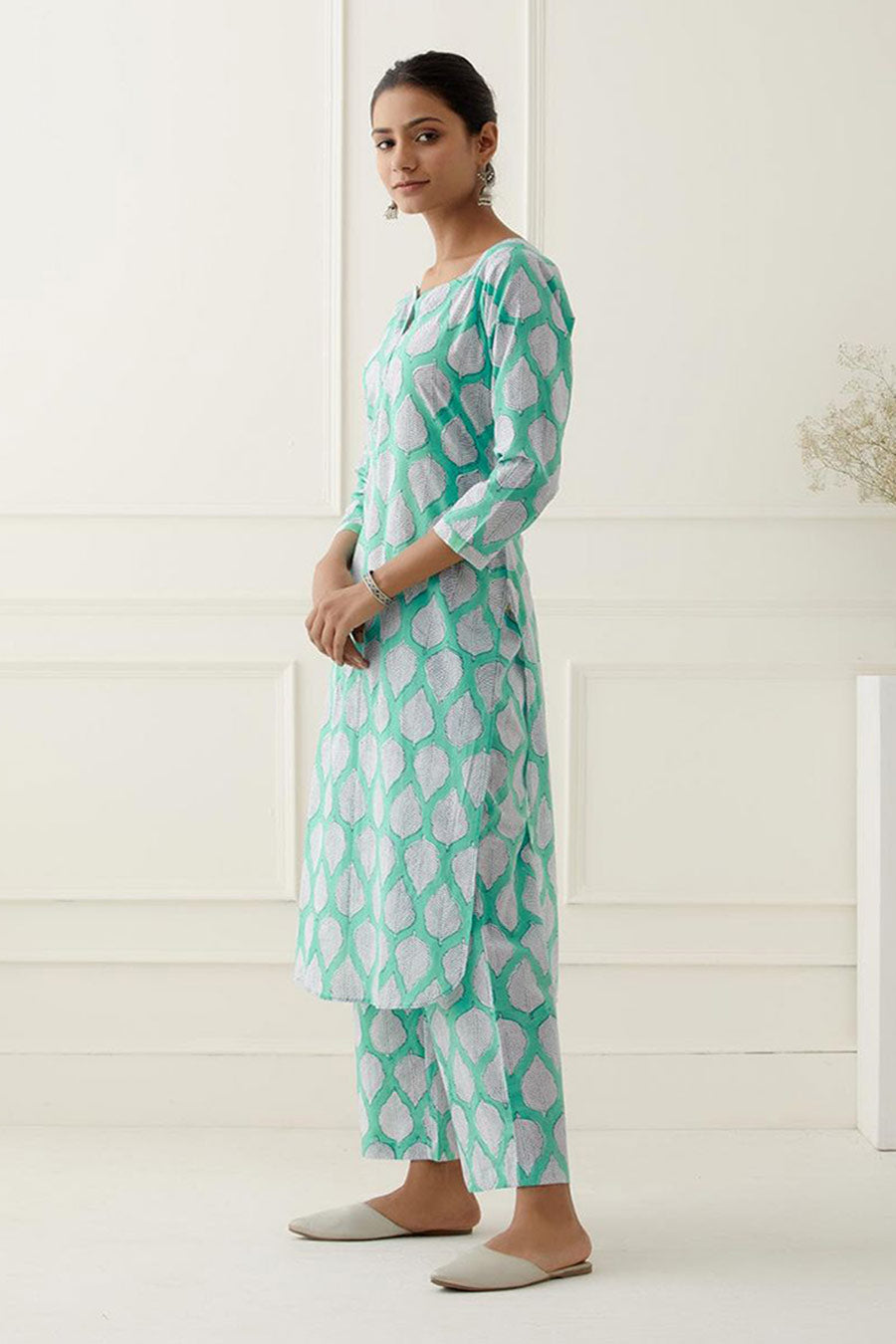 Coral Blue Printed Kurta Set