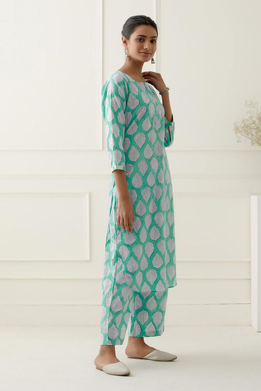Coral Blue Printed Kurta Set