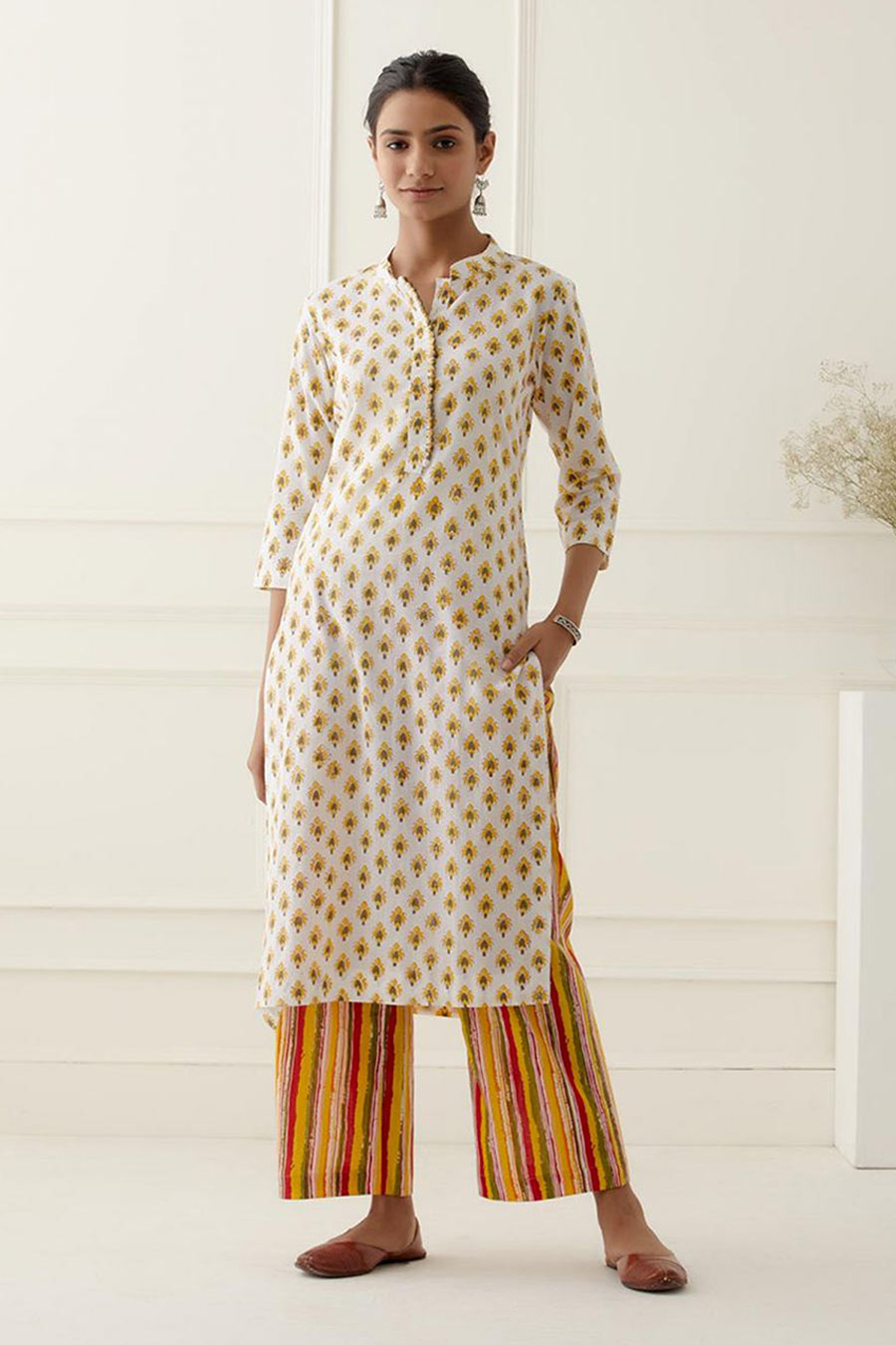 White & Yellow Isla Printed Kurta Set