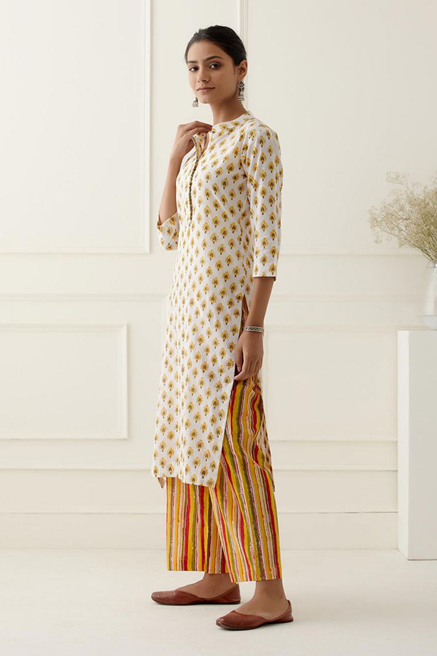 White & Yellow Isla Printed Kurta Set