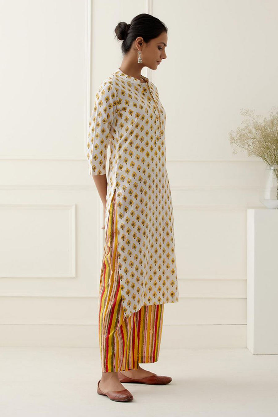 White & Yellow Isla Printed Kurta Set