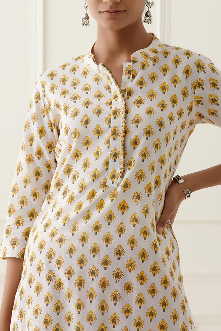 White & Yellow Isla Printed Kurta Set