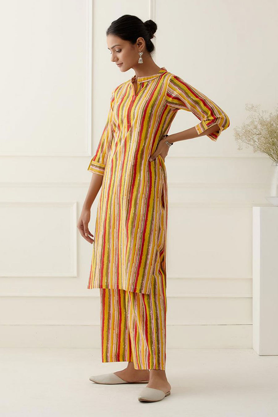 Yellow & Red Dax Stripes Printed Kurta Set