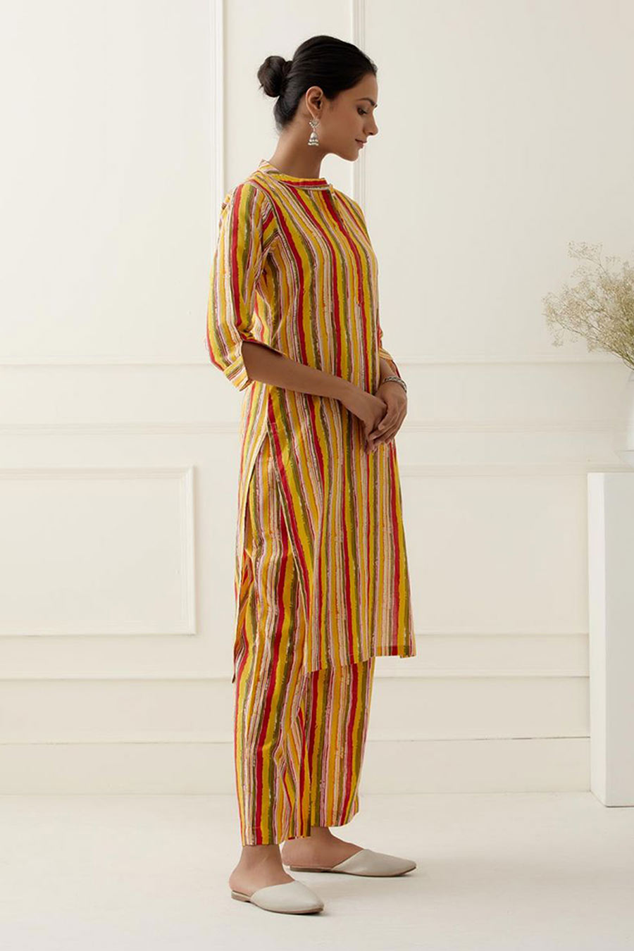 Yellow & Red Dax Stripes Printed Kurta Set