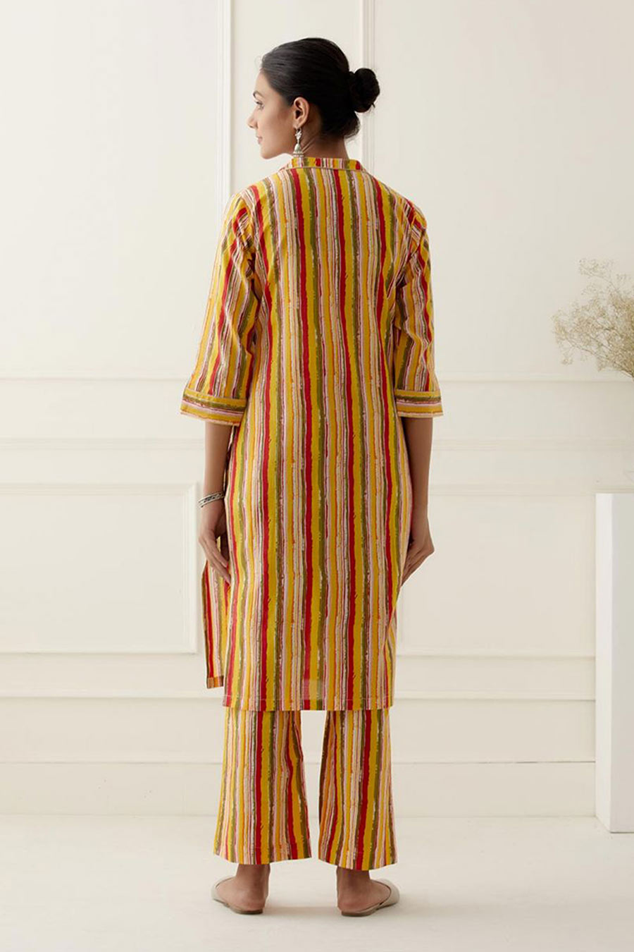Yellow & Red Dax Stripes Printed Kurta Set