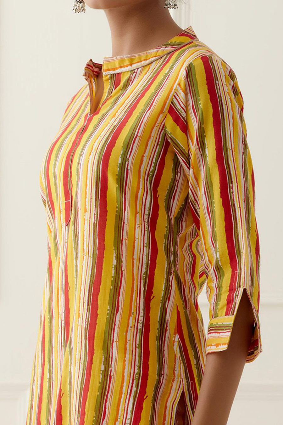 Yellow & Red Dax Stripes Printed Kurta Set