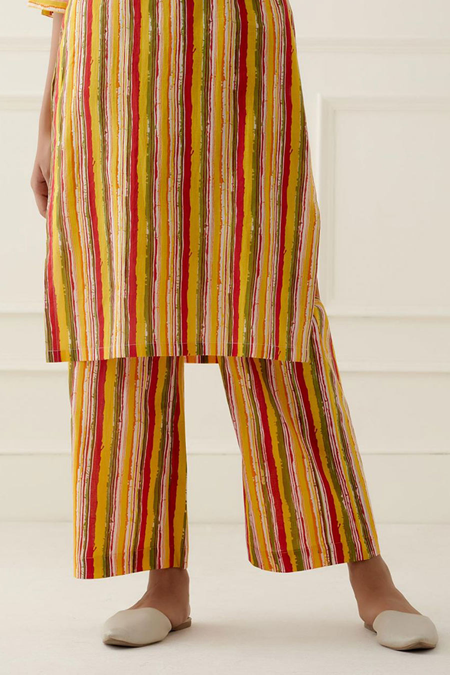 Yellow & Red Dax Stripes Printed Kurta Set