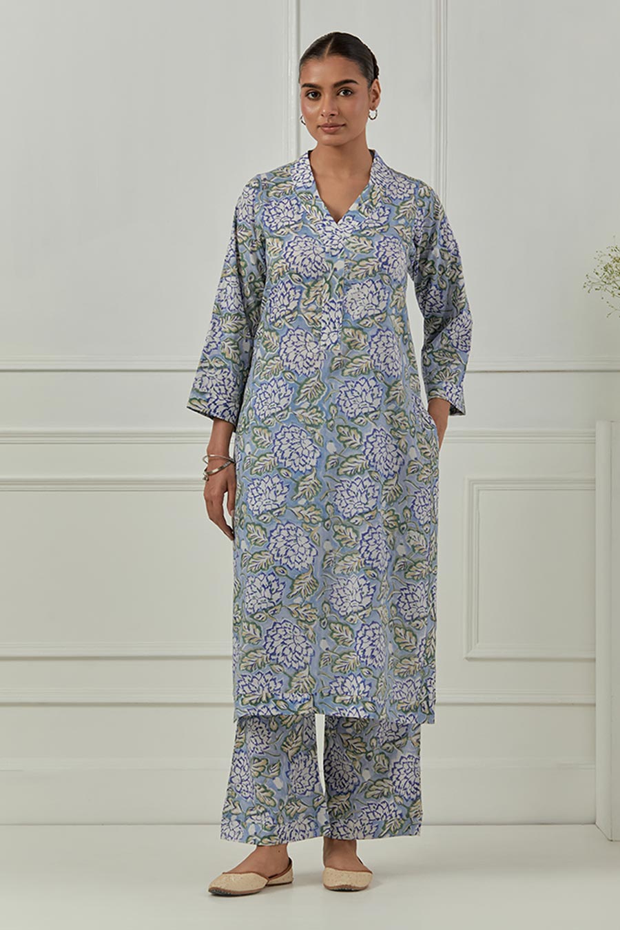 Blue & White Azalea Block Printed Kurta Set