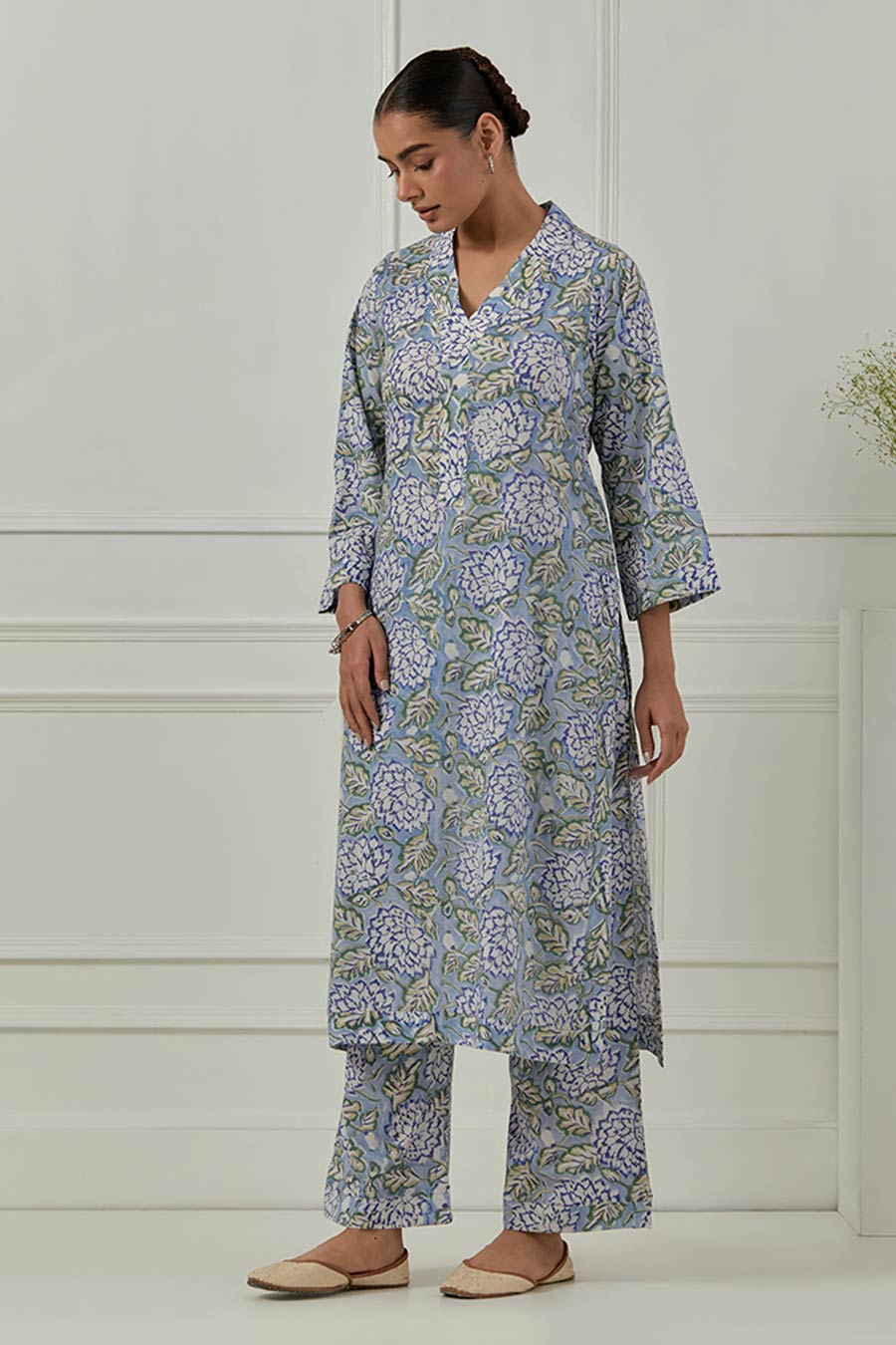Blue & White Azalea Block Printed Kurta Set
