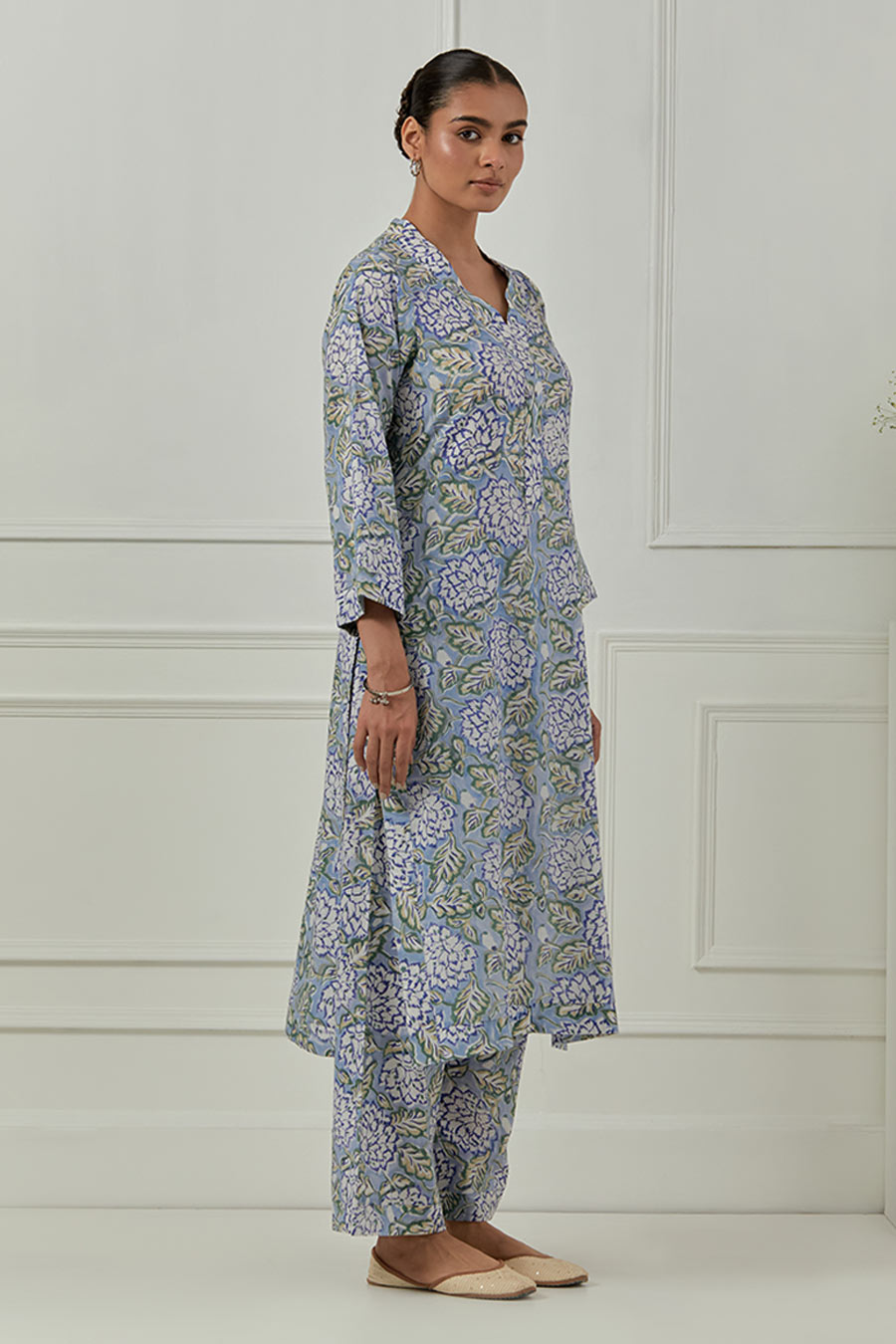 Blue & White Azalea Block Printed Kurta Set