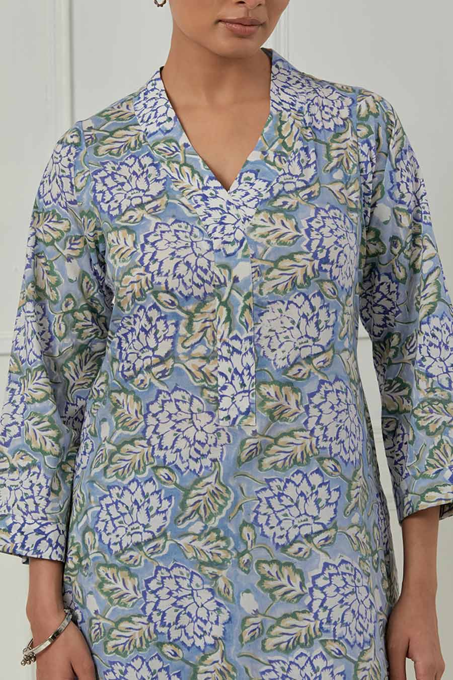 Blue & White Azalea Block Printed Kurta Set