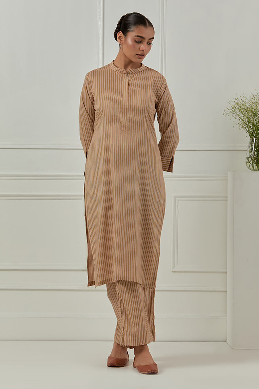 Mustard Aster Stripes Printed Kurta Set