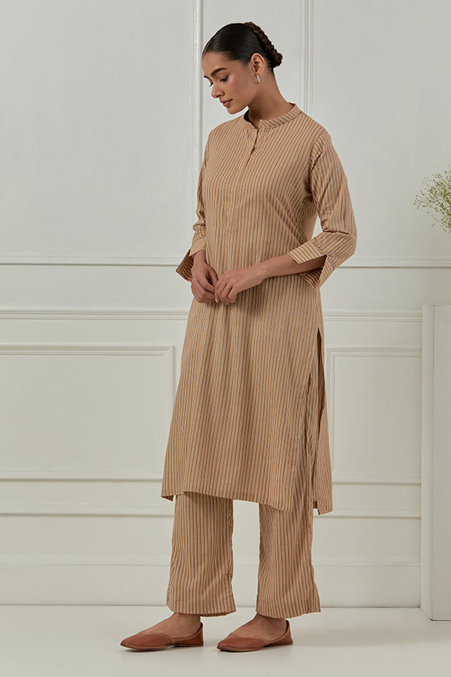 Mustard Aster Stripes Printed Kurta Set